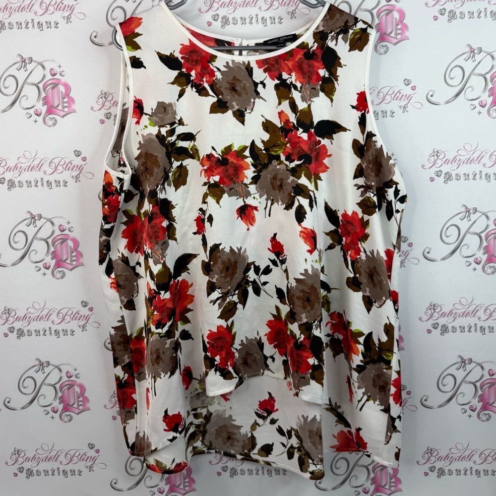 Mario Serrani Italy assured, flowers Floral Tank Top - Red, Brown, Cream